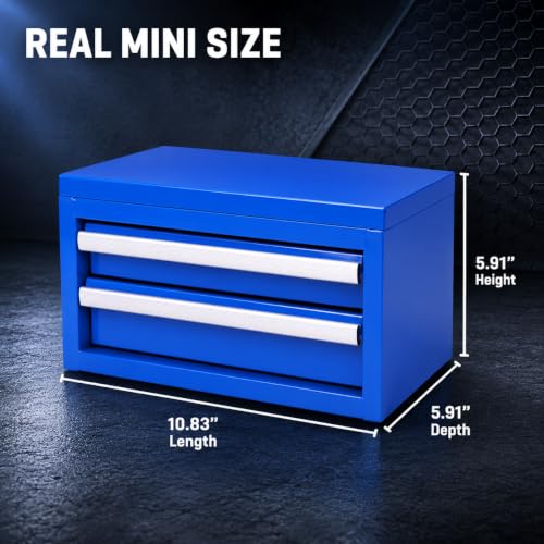 Mini 2-Drawer Blue Steel Tool Box - color: Blue, size: 2 Drawer