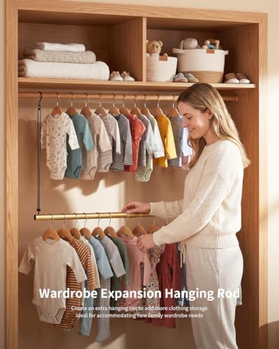 BaiNong Adjustable Closet Hanging Rod 17-30" Gold Closet Rod Extender 4Pack | Heavy Duty Double Hanging Closet Rod, Walk-in Closets, and Clothes Rack to Maximize Storage Space - color: Gold
