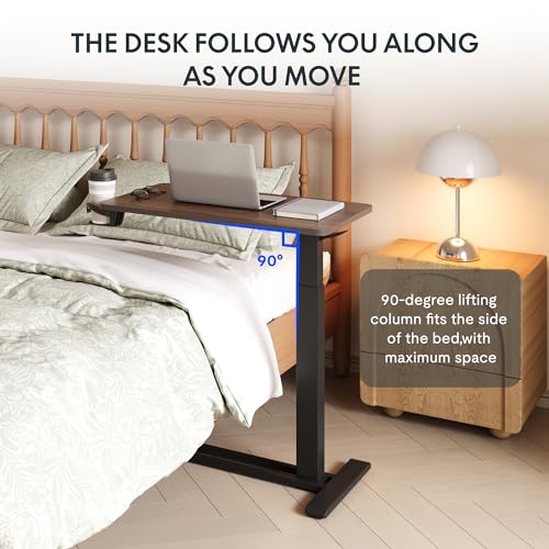 FLEXISPOT H7 32" Pneumatic Height-Adjustable Overbed Table with Wheels | C-shaped bedside table,Medical End Table,Rolling Cart TV Tray,Laptop desk for Hospital Home use,31.5"W x 17.7"D,Mahogany - color: Mahogany, size: Large