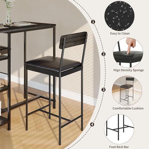 GarveeLife Dining Table Set for 2, Counter Height Bar Table Set with Storage ＆ Stools, High Top Pub Table and Chairs for Kitchen, Dining Room, Sofa Side, Apartment, Breakfast Nook - color: Black