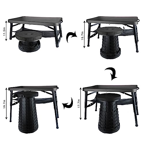 Folding Table and Stool, Small, Black, 4 Foot Outdoor Portable Table, Adjustable Height, Camping, Picnic, RV Table, 55lbs Load-Bearing, Lightweight - color: Black