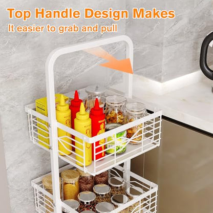 3 Tier Rolling Cart, Heavy Duty Metal Utility Cart with 4 Lockable Wheels & Handle, Multi-Purpose Storage Organizer for Kitchen, Bathroom, Laundry Room, Pantry, Office, Craft, Makeup (White) - color: White
