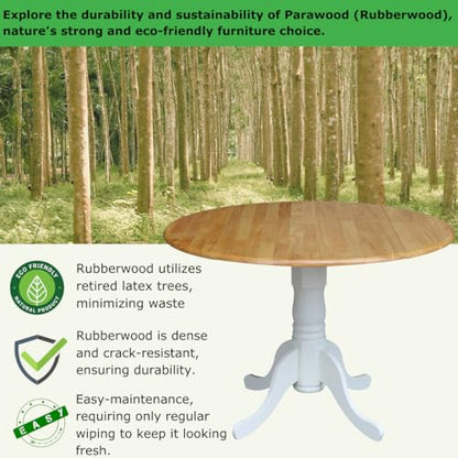 IC International Concepts 42" Solid Wood Drop Leaf Pedestal Dining Table - color: Natural/White