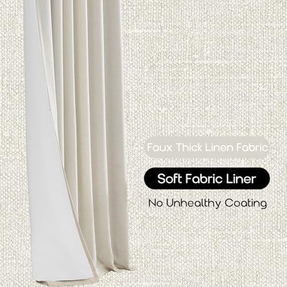 Cream Linen Blackout Curtains 84 Inches Long, Thermal Insulated Energy Efficient Drapes, Rustic Farmhouse Back Tab Pleated Black Out Window Curtain for Bedroom Living Room 2 Panels Set - color: Cream, size: 50"W x 84"L (Pack of 2)