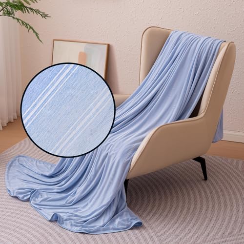 Amazon Basics Striped Cooling Blanket for Hot Sleepers, Reversible Lightweight Thin Throw Blanket for Bed, Couch and Sofa, Throw (50" x 70"), Blue Striped - color: Blue Striped, size: Throw