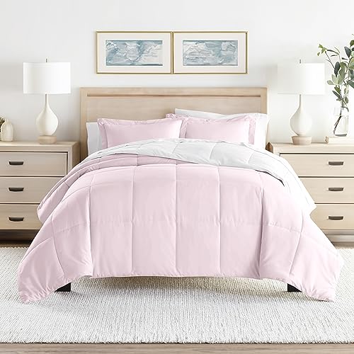 iEnjoy Home Collection Down Alternative Reversible Comforter Set -Queen -Blush/White