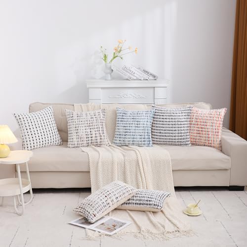 LUOYEHK Boho Throw Pillow Covers 12x20 Inch Set of 2 Farmhouse Neutral Pillow Covers Chenille Tufted Pillowcase for Couch Sofa Bed Living Room, Brown White - color: Brown White, size: 20" x 12" (Pack of 2)