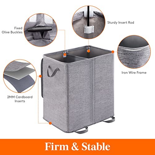 Lifewit Double Laundry Hamper with Lid and Removable Laundry Bags, Large Collapsible 2 Dividers Dirty Clothes Basket with Handles for Bedroom Laundry Room Closet Bathroom College, 155L Grey - color: Gray, size: 155L