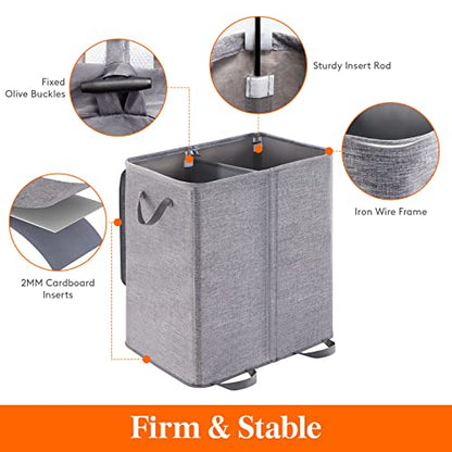 Lifewit Double Laundry Hamper with Lid and Removable Laundry Bags, Large Collapsible 2 Dividers Dirty Clothes Basket with Handles for Bedroom Laundry Room Closet Bathroom College, 155L Grey - color: Gray, size: 155L