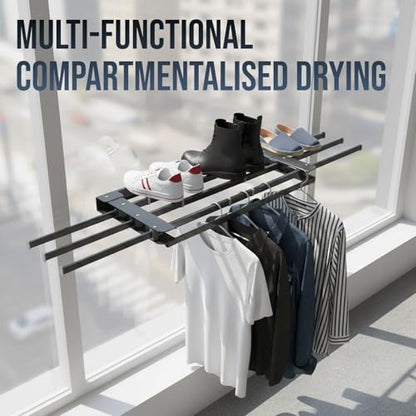 Wall Mounted Clothes Drying Rack Foldable for Bathroom, Retractable Space-Saving Laundry Hanger with Heavy Duty Carbon Steel Aluminum Frame, Indoor Storage Solution for Apartment Home