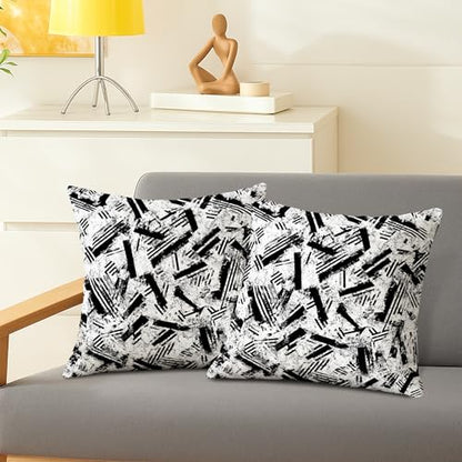 Stripes Throw Pillow Covers Set of 2, Modern Abstract Brush Patterns Texture None Black with Hidden Zipper Accents Pillows Cases for Home Living Room Bedroom Dorm Couch Decor 14x14 Inch - size: 14" x 14" (Pack of 2)