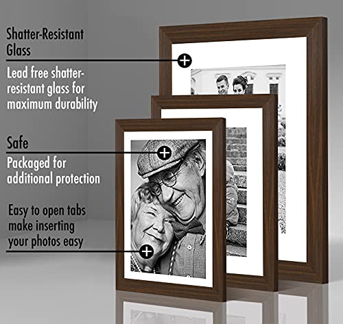 Americanflat Set of 7 Picture Frames with Shatter-Resistant Glass - Gallery Wall Frame Set with One 11x14, Two 8x10 and Four 5x7 Frames - Signature Collection - Walnut | Includes one 11x14, two 8x10 and four 5x7, shatter-resistant glass, hanging hardware