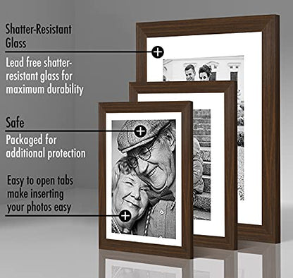 Americanflat Set of 7 Picture Frames with Shatter-Resistant Glass - Gallery Wall Frame Set with One 11x14, Two 8x10 and Four 5x7 Frames - Signature Collection - Walnut | Includes one 11x14, two 8x10 and four 5x7, shatter-resistant glass, hanging hardware