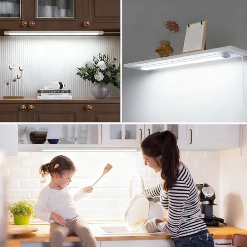 MYPLUS 16 Inch Under Cabinet Lights with Hand Wave, Under Counter Lighting 5000K Cold White,Dimmable,Plug and Play,LED Lights for Kitchen Cabinet, Cupboard, Closet, Desk - color: 5000K-Cold White, size: 16inch-1Pack