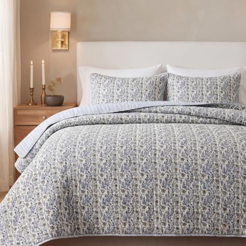Block Print Reversible Cozy Quilt Baby Blue Eyes Queen 90" x 96" Lightweight Blanket for Sofa, Couch, Bed Soft Breathable Comforter Handmade Bedspread Duvet for Farmhouse, Home, Winter - color: Baby Blue Eyes, size: Queen 90" x 96"