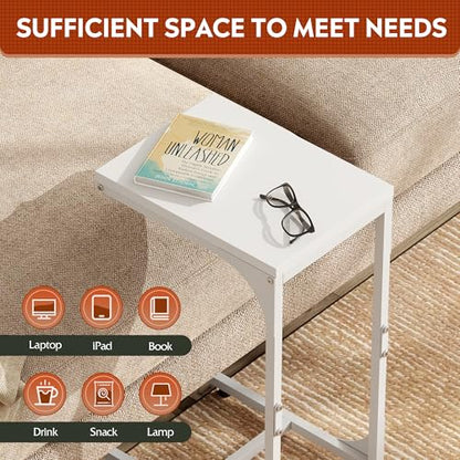 WLIVE C-Shaped End Table Set of 2, Small Couch Side Tables with Metal Frame, Sofa Table TV Tray for Living Room, Bedroom, White - color: White