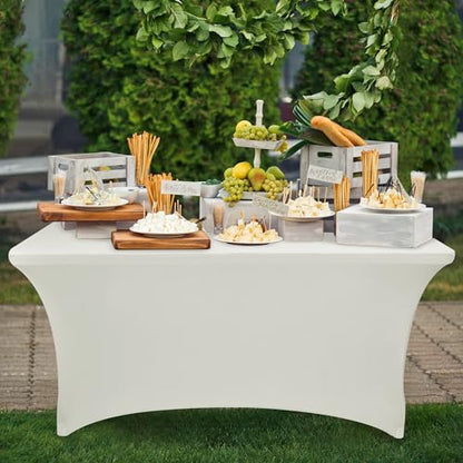 Nasitos 2 Pack Beige Table Cloth 6 Foot-Spandex Fitted Tablecloth Rectangle Tables, Open Back Stretch Folding Trade Show Table Covers Fabric Washable & Wrinkle Resistant for Parties, Wedding, Event - color: Beige, size: 6FT
