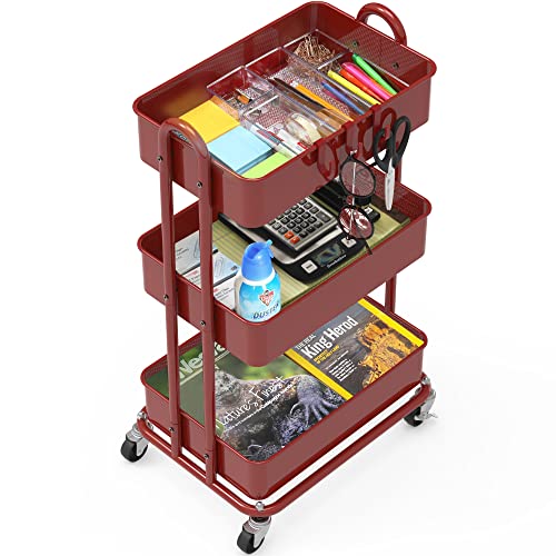 Simple Houseware 3-Tier Heavy Duty Metal Utility Rolling Cart, Red - color: Red