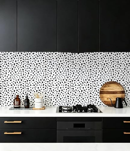 Yasinet Black Peel and Stick Wallpaper Black and White Wallpaper | 17.3"×118 " Polka Dot Contact Paper Modern Removable Self Adhesive Wall Paper Waterproof for Bathroom Bedrrom Cabinet Vinyl - color: Black/White, size: 17.3"×118.6''