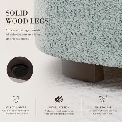 Zihanhome 30" Round Chenille Storage Ottoman Coffee Table with Removable Tray Top, Large Hidden Storage Ottoman, Solid Wood Legs for Living Room, Bedroom, Apartment (Teal) - color: Teal
