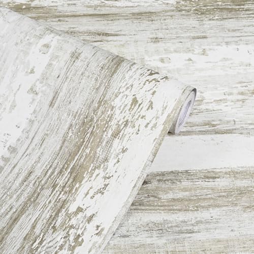 WENMER White and Brown Rustic Wood Wallpaper 17.3"x118" (14.1 sq.ft.) Distressed Shiplap Contact Paper Peel and Stick Waterproof Self Adhesive for Cabinets Countertops Vinyl Roll - size: 17.3" x 118"