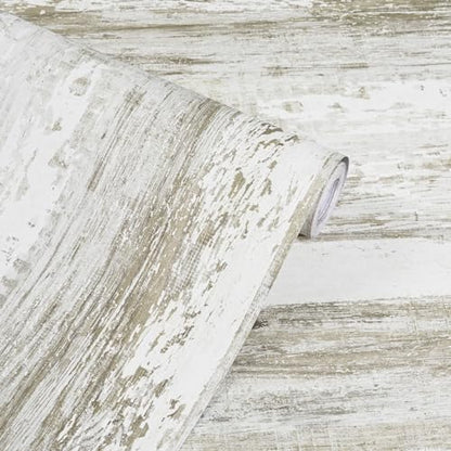 WENMER White and Brown Rustic Wood Wallpaper 17.3"x118" (14.1 sq.ft.) Distressed Shiplap Contact Paper Peel and Stick Waterproof Self Adhesive for Cabinets Countertops Vinyl Roll - size: 17.3" x 118"