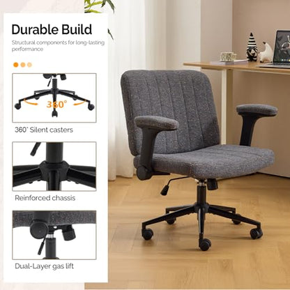 VINGLI Criss Cross Chair with Adjustable Flip-Up Arms,Cross Legged Chair with Wheels,Extra Wide Office Chair,Desk Chair for Home Office,Vanity,Bedroom, Apartment,Starry Chenille,Dark Grey - color: Dark Grey