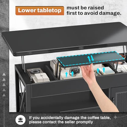 Itaar 40" Lift Top Coffee Table with Storage for Living Room, 4 in 1 Table | Black LED Expandable Coffee Table with 2 Fabric Drawers & LED Light & Hidden Compartmen for Dining Living Room Table - color: Black