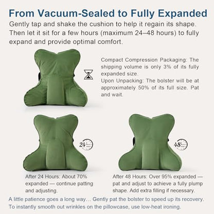 Lumbar Support Pillow(Pat. Pend) for Lower Back Pain Relief – Multi-Functional Ergonomic Lumbar Cushion, Reading Pillow for Office Chair, Car Seat & Sofa,Olive Green - color: Olive Green