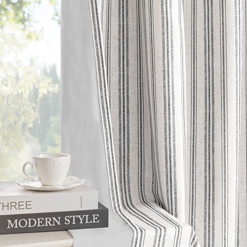 MYSKY HOME Striped Curtains 100% Blackout 63 Inches Long Black Stripe Farmhouse Rustic Linen Blended Double Layer Curtains for Bedroom Patterned Drapes, Grommet, 2 Panels, 52" Wide - color: B-black/Blackout, size: 52"W x 63"L (Pack of 2)