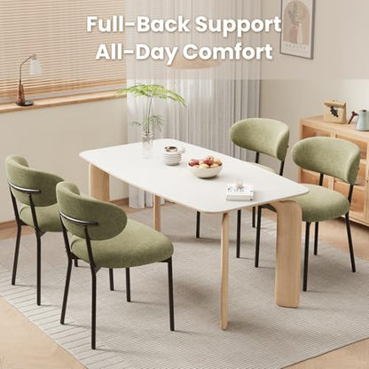 Upholstered Dining Chairs Set of 4, Modern Fabric Kitchen Chairs with Curved Backrest and Cushioned Seat, Sturdy Metal Legs, Modern Dining Chairs for Kitchen Dining Room, Living Room,Green - color: Green, size: Set of 4