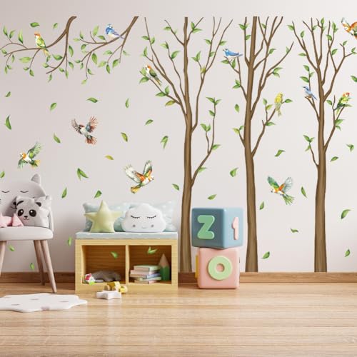 Family Tree Wall Sticker Green Leaf Birds Wall Art Decor Large Tree Branch Wall Decal Peel and Stick Woodland Animals Wall Sticker for Bedroom - color: Tree