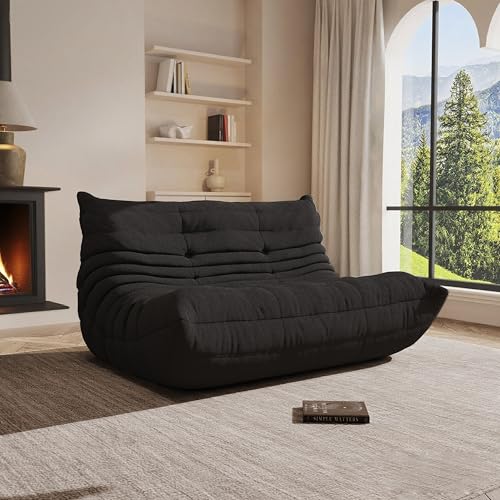 Giant Bean Bag Chair for Adults - Cozy Loveseat Fireside Accent Chair with Memory Foam,Comfy Lazy Oversized Floor Sofa Couch Boneless Chaise Lounge for Living Room Bedroom Gaming Room (2 Seater) - color: Black, size: Loveseat