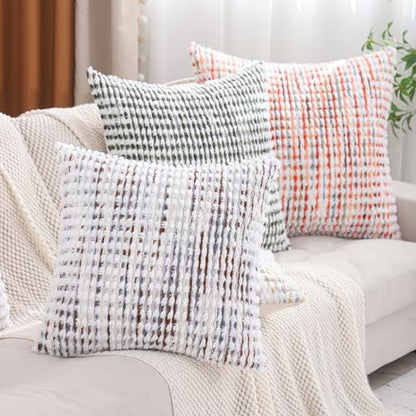 LUOYEHK Boho Throw Pillow Covers 22x22 Inch Set of 2 Chenille Tufted Pillowcase Farmhouse Neutral Cushion Covers for Couch Sofa Bed Living Room, Brown White - color: Brown White, size: 22" x 22" (Pack of 2)