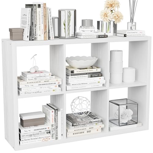 VDNEND Cube Storage Organizer Bookcase, Decorative 11 inch Open Back Cubical Shelf with Thickened Border, Display Bookshelf for Living Room, Home Office, Sturdy Room (White, 6 Cube) - color: White, size: 6 Cube,Standard