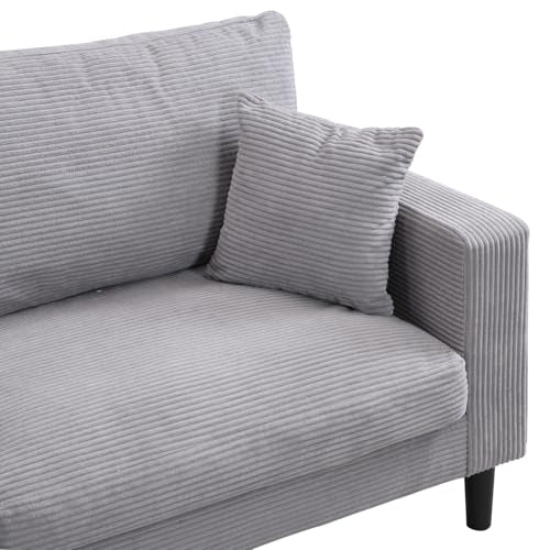74" Light Gray Three Seater Sofa Couch, High Resilience Upholstered Comfy Couch with 2 Pillows Sturdy Wood Frame Space Saving Modern Sofa Living Room Bedroom Apartment Small Space (Light Gray 3 Seat) - color: Light Gray, size: 3 Seat