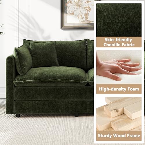 Aoowow Modular Sectional Sofa Modern Convertible L Shaped Couch,112.2 Inch Deep 3-Seater Sofas Set Comfy Chenille Cloud Sofas and Couches with Movable Ottoman for Living Room Apartment（Green） - color: Green-new, size: 3 Seat + Ottoman