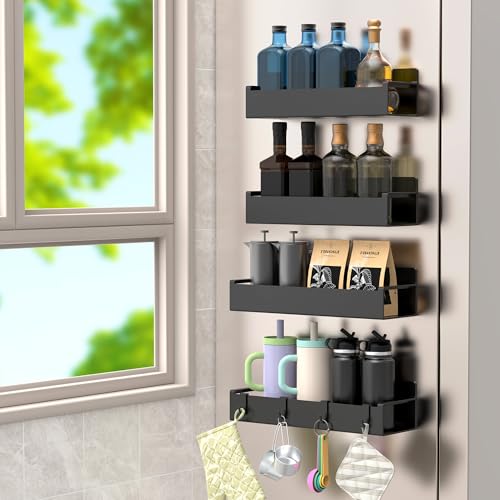 4 Pack Magnetic Spice Rack Organizer for Refrigerator and Oven, Matt Black Fridge Organizers and Storage for Kitchen - color: Matt Black, size: 4 Pack
