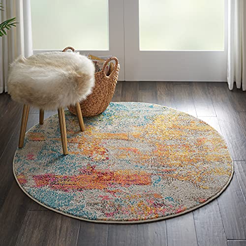 Nourison Home Celestial Sealife 5'3" x Round Area Rug - Easy Clean, Non Shedding, Bed Room, Living Room, Dining Room, Kitchen (5' x Round) - color: Sealife, size: 5'3" (Round)