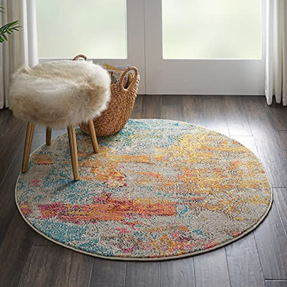 Nourison Home Celestial Modern Abstract Sealife 7'10" x Round Area Rug, Easy Clean, Non Shedding, Bed Room, Living Room, Dining Room, Kitchen (8 Round) - color: Sealife, size: 7'10" (Round)