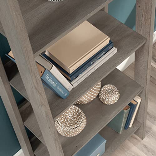 Sauder Ladder Bookshelf 5 Tier Trestle Ladder Shelf Wooden Bookcase, in Mystic Oak - color: Jamocha Wood