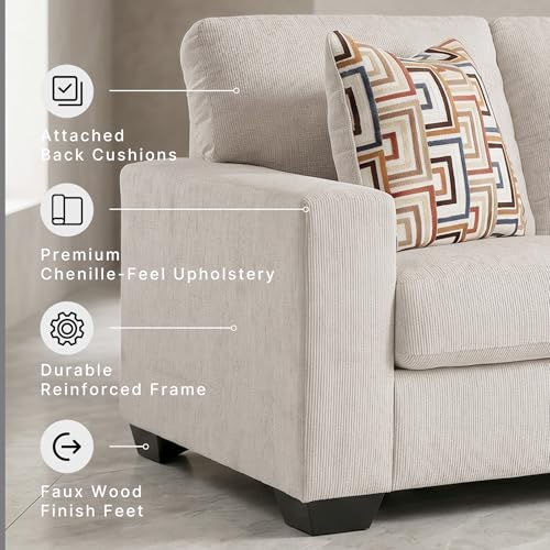 Signature Design by Ashley Aviemore Chenille Loveseat Sofa - Stone Beige | Stone beige loveseat, Textured polyester chenille, Sag-resistant platform foundation, 62 in profile, No assembly required - color: Stone, style: Loveseat