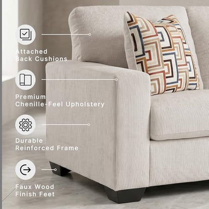 Signature Design by Ashley Aviemore Chenille Loveseat Sofa - Stone Beige | Stone beige loveseat, Textured polyester chenille, Sag-resistant platform foundation, 62 in profile, No assembly required - color: Stone, style: Loveseat