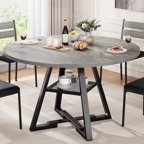 Jocoevol Round Dining Table for 4,Kitchen Dining Room Circle Dinner Pedestal Table,Space Saving Wood Kitchen & Dining Room Furniture (Grey, 46In) - color: Grey, size: 46In