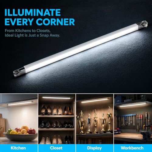 Cefrank 4-Pack 12" LED Display Light Bar, 6000K White Plug-in ETL Showcase | Under Cabinet Lighting for Kitchen Counter, Curio, Glass Display, Bookshelf, Screw & Tape Mount