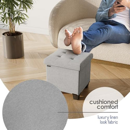 Storage Ottoman Cube with Small Bin, 15-in Square Ottoman with Storage for Living Room and Bedroom, Small Ottomans Foot Rest, Fabric Foot Stools Ottomans Max 330lbs, Light Grey - color: 01 - Light Grey