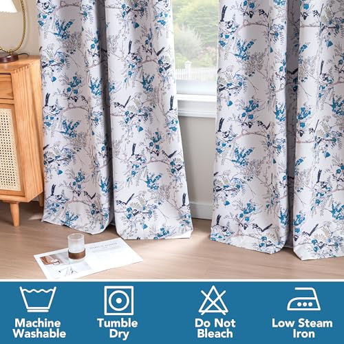H.VERSAILTEX 꽃무늬 100% 암막 빈티지 커튼 160cm(63인치) 길이 2패널 블루 및 블랙 암막 단열 커튼 침실 거실 그로밋 조명 차단 창문 커튼 드레이프 - color: 블루/블랙., size: 52"W x 63"L (Pack of 2)
