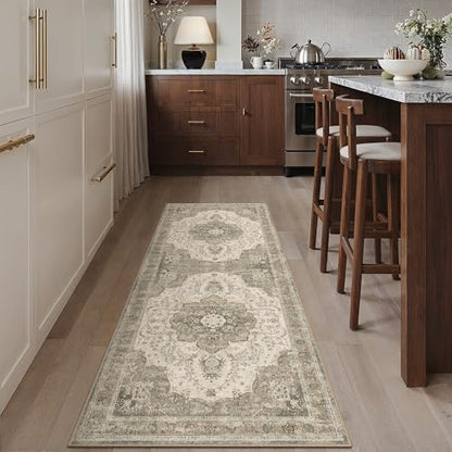 2x6 Washable Runner Rug Brown Non Slip Distressed Carpet | Low Pile,Lightweight,Stain Resistant,Durable,Hallway,Kitchen,Bathroom,Front Door,Beside Bed - color: B Brown, size: 2' x 6' (Runner)
