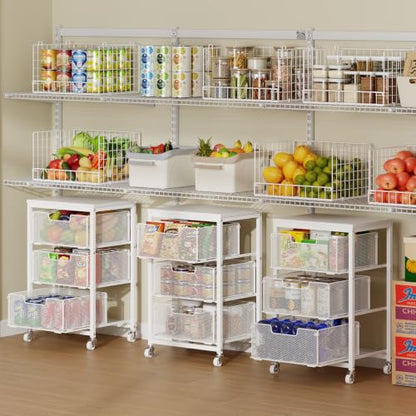 Kitchen Cart with Storage, 3-Tier Pantry Organizer and Storage Cart with Drawer, Fruit Vegetable Storage Cart with Wheels, Wooden Top Metal Wire Kitchen Organizer Rack Stand for Snack Onion Potato - size: 3-Tier White