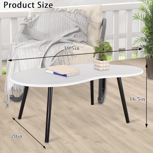 Small Coffee Table Cloud Shaped Irregular Center Table for Living Room Unique White Wood Grain Top Floor Table for Small Space Apartment - color: White